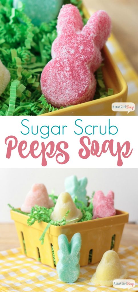 These Easter Peeps sugar body scrub soaps look good enough to eat. Add your favorite confectionery scents and pastel colors to make bathtime super sweet. And you can make a batch in less than 5 minutes! These would be great to include in a child's Easter basket. Just make sure they don't try to take a bite.