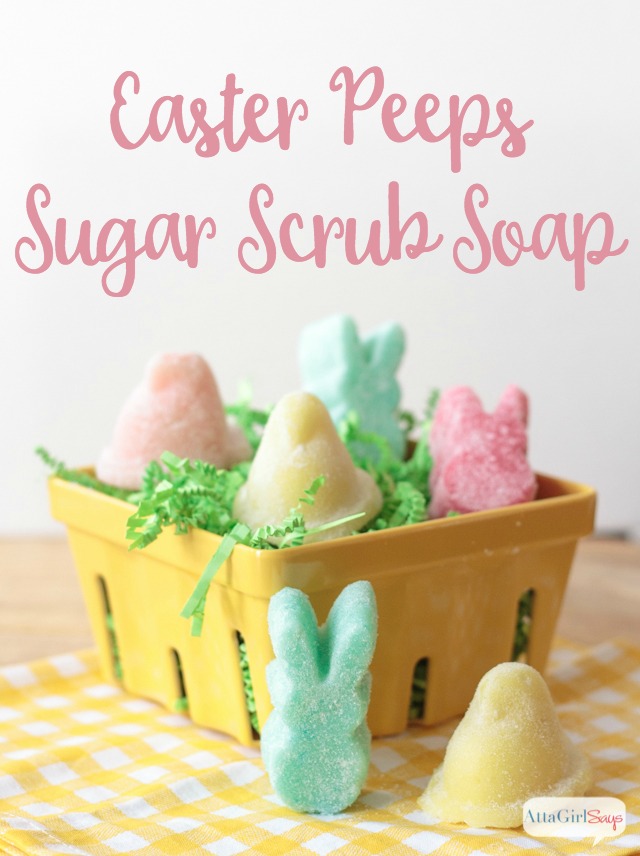 These Easter Peeps sugar body scrub soaps look good enough to eat. Add your favorite confectionery scents and pastel colors to make bathtime super sweet. And you can make a batch in less than 5 minutes! These would be great to include in a child's Easter basket. Just make sure they don't try to take a bite.
