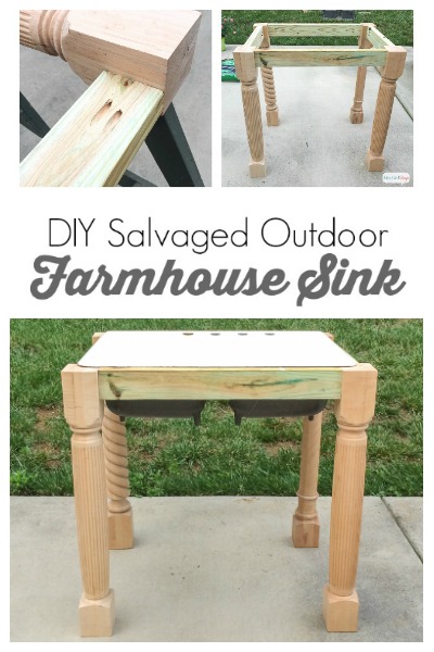 #ad Learn how to build a base for an outdoor cast iron farmhouse sink using salvaged materials and pressure-treated lumber. (To help with the muscle aches and pains I experienced after lifting that heavy cast iron sink, I use TYLENOL® 8 HR Muscle Aches & Pain.) #ForWhatMattersMost #CollectiveBias