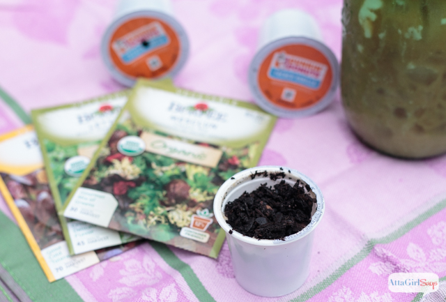 Don't throw away your Keurig K-Cups. Use them as seed starters for lettuce, herbs and other garden plants. You can also add the coffee grounds to your compost pile. #sponsored