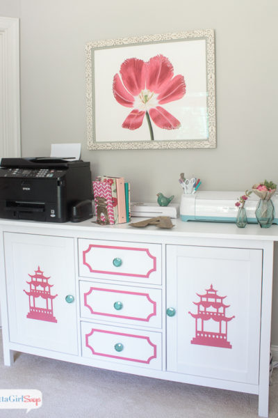 Transform a plain IKEA sideboard into beautiful chinoiserie furniture using O'verlays decorative panels. #sponsored