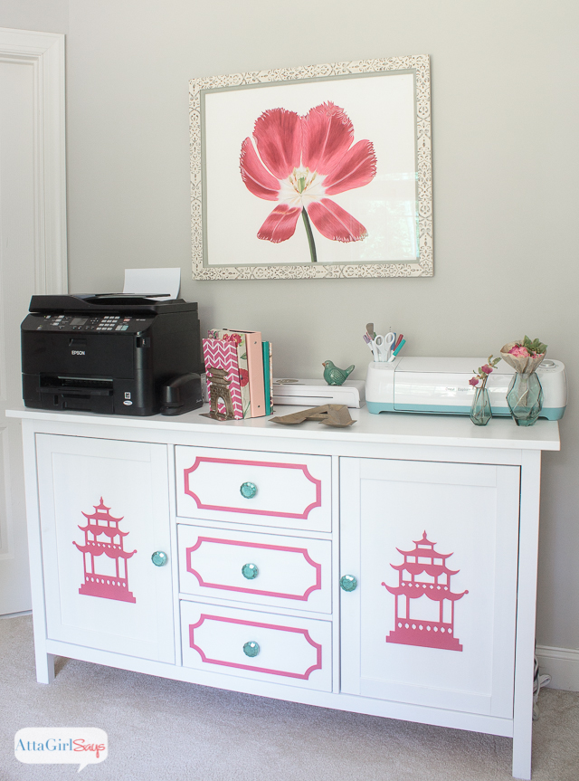 Transform a plain IKEA sideboard into beautiful chinoiserie furniture using O'verlays decorative panels. #sponsored
