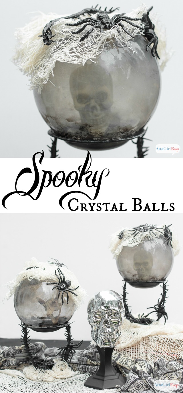 Learn how to make these spooky crystal balls and other scary decorations using Dollar Tree Halloween items. #ad #DollarTree