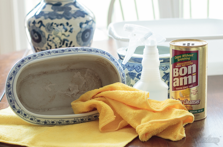Don't pass up dirty, stained and scuffed ceramics or pottery at yard sales and thrift stores. Learn how to clean porcelain vases, flower pots, china and pottery, easily and gently, using Bon Ami all-purpose nontoxic cleanser. #ad #BonAmiClean