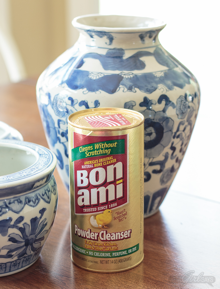 Don't pass up dirty, stained and scuffed ceramics or pottery at yard sales and thrift stores. Learn how to clean porcelain vases, flower pots, china and pottery, easily and gently, using Bon Ami all-purpose nontoxic cleanser. #ad #BonAmiClean