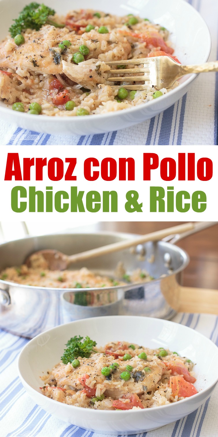 Your family will love this flavorful chicken and rice dish. This arroz con pollo recipe is an easy one-pot meal, perfect for busy weeknights or anytime you don't want to spend a lot of time in the kitchen. #arrozconpollo #easyrecipes #onepotmeals #chickendinner #chickenrecipes #weeknightmeals