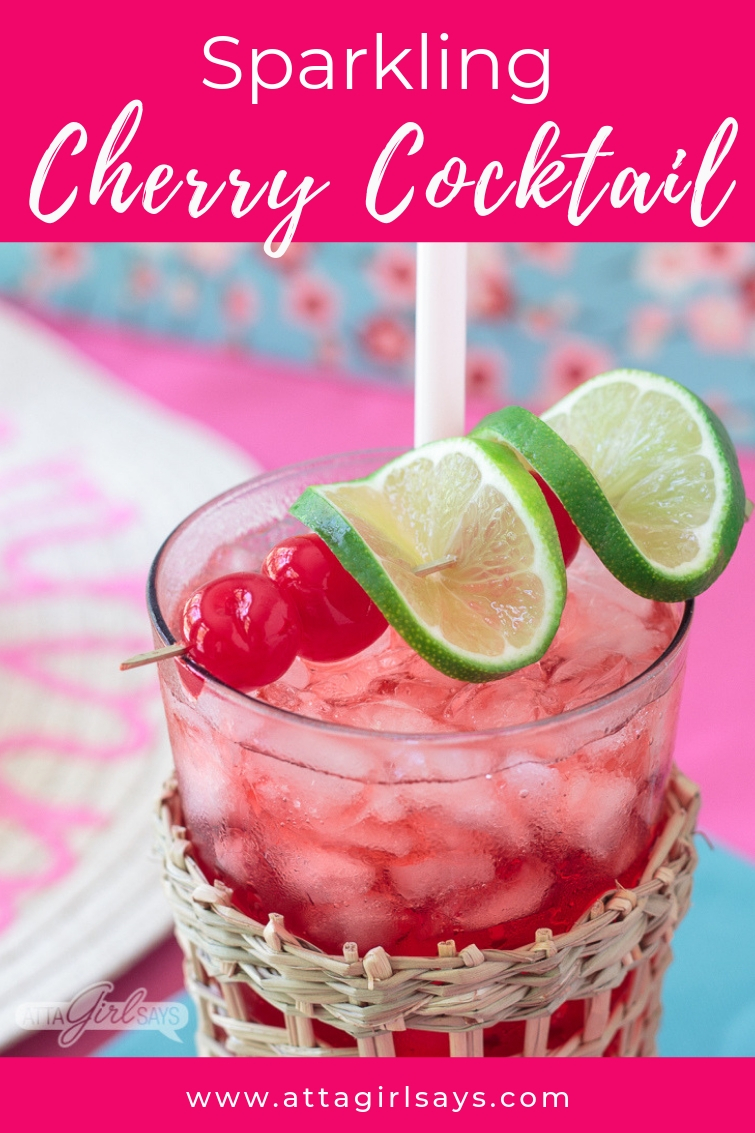 sparkling cherry vanilla cocktail with cherry and lime garnish