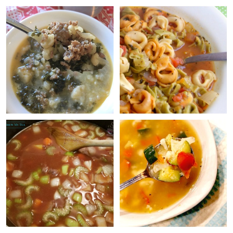 collage picture of four bowls of Weight Watchers soup recipes