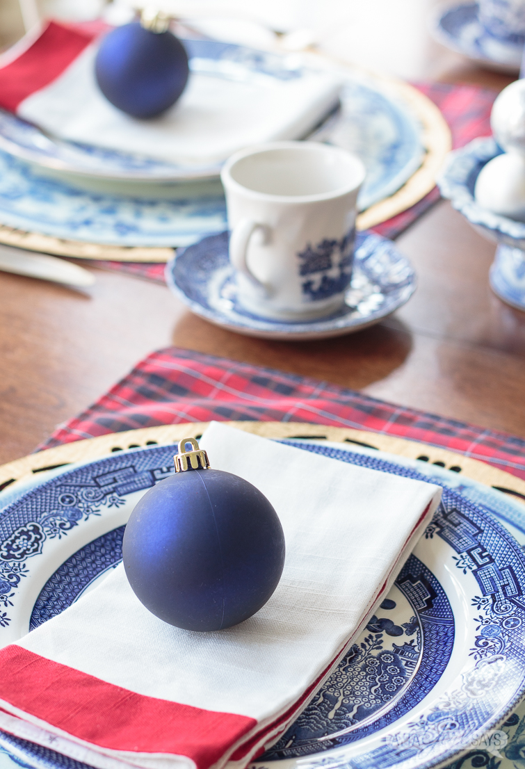 blue willow Christmas place setting