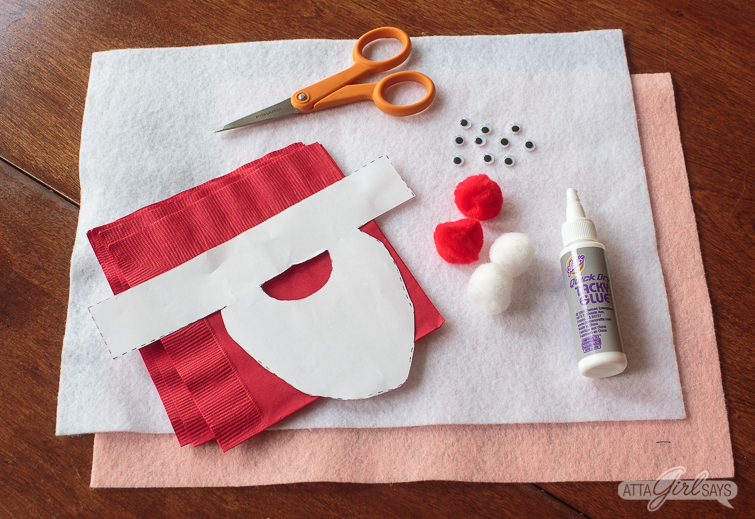 supplies to make felt Santa Claus Christmas napkin rings