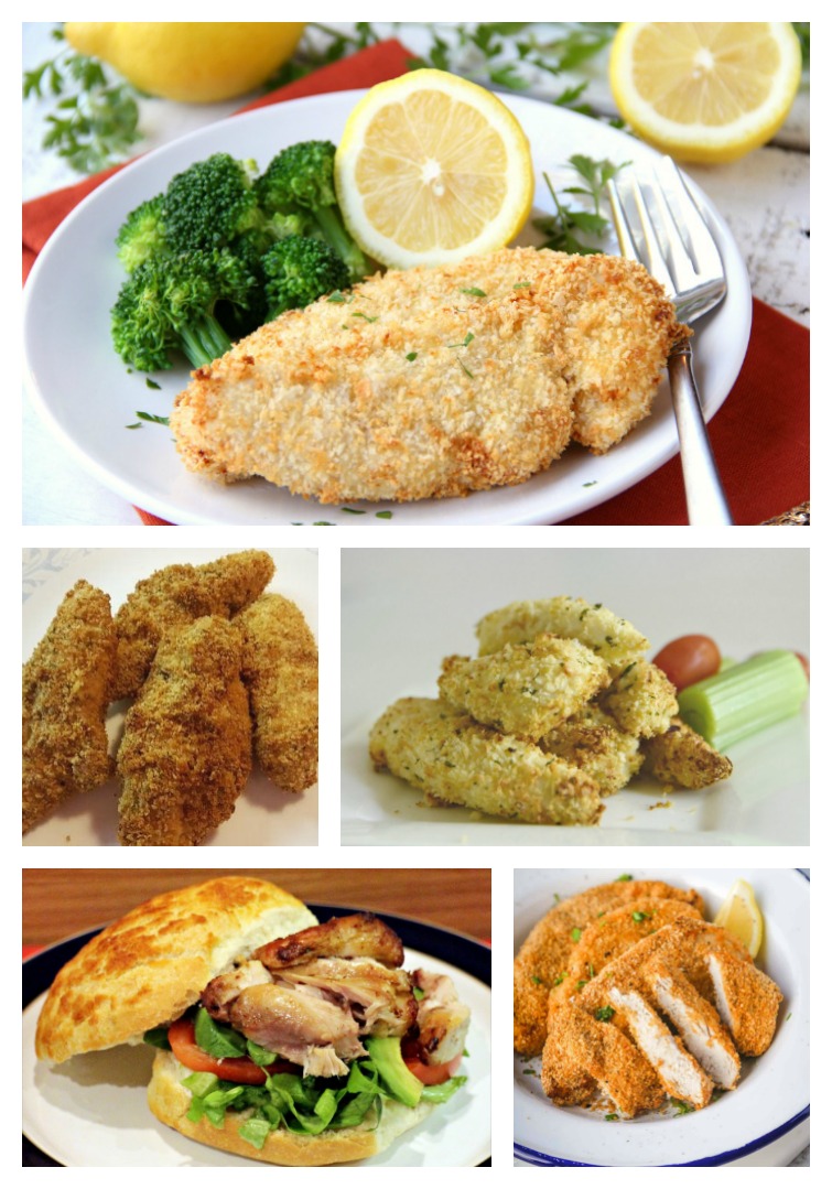 collage showing five different air fryer chicken recipes