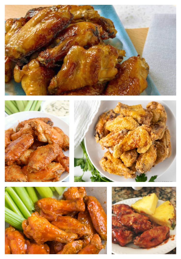 Collage showing five Air Fryer Chicken Wing Recipes 