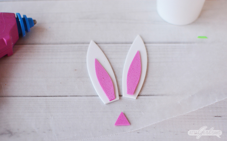 making easter bunny ears out of pink and white foam sheets