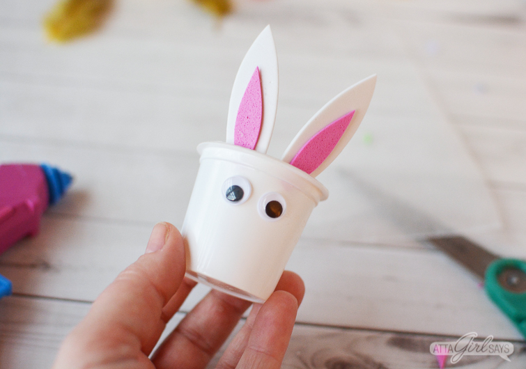 making an Easter bunny candy treat cup out of recycled K cups