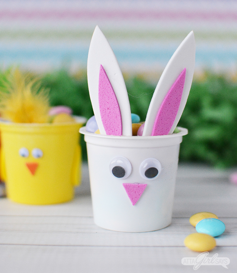 Spring chick and Easter bunny treat cups made from recycled K cups