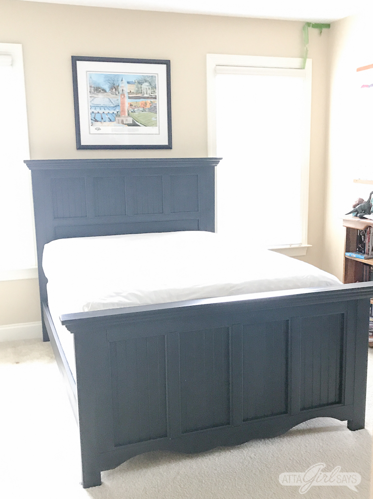 black painted Pottery Barn style bed