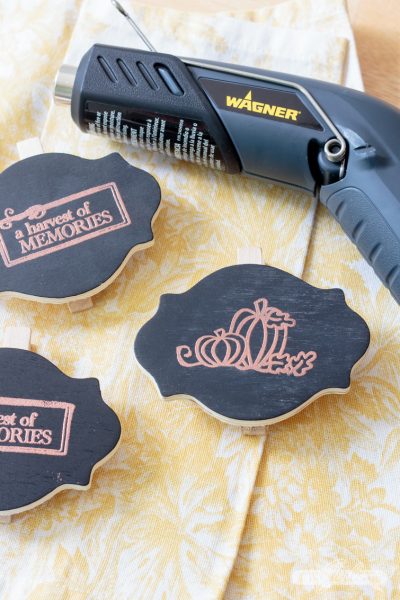 embossed chalkboard place cards with a Wagner embossing heat gun