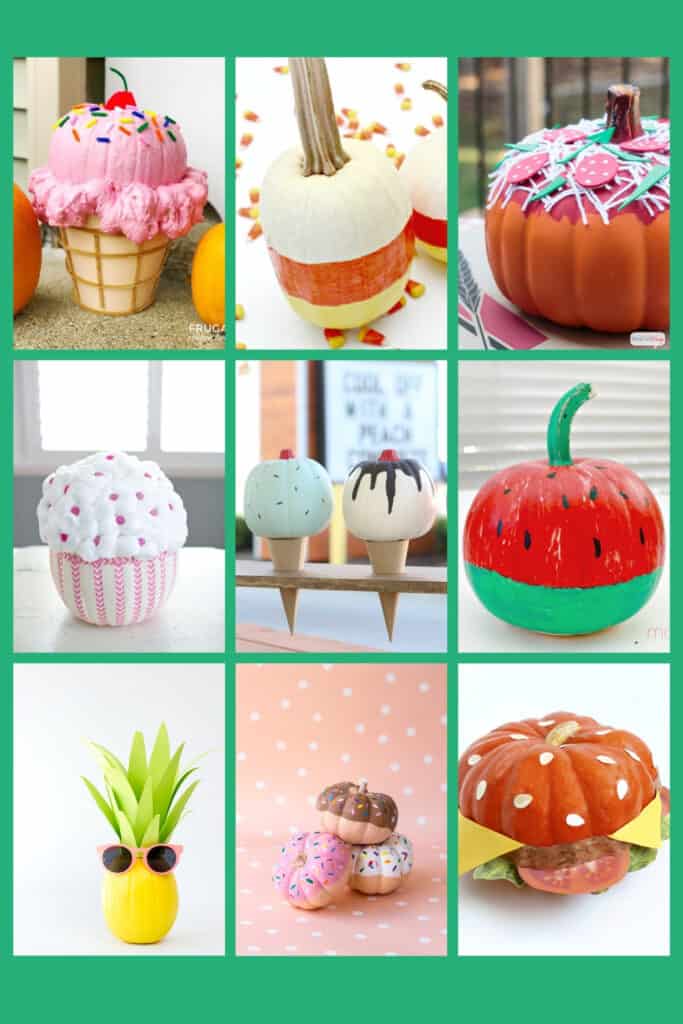 pumpkins decorated to look like food