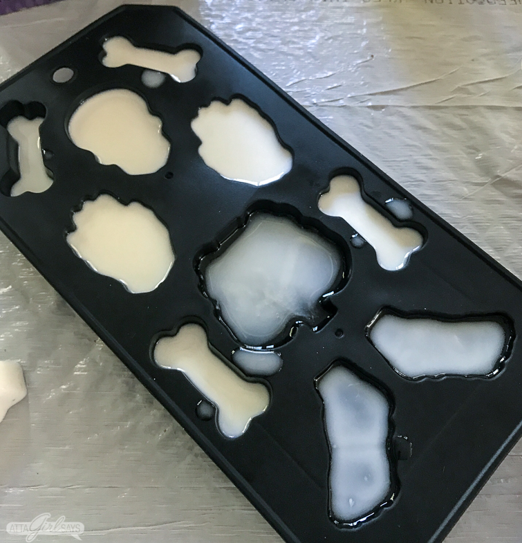 liquid resin curing in a Halloween ice cube tray