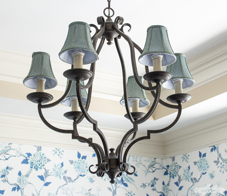 wrought iron dining room chandelier with blue shades