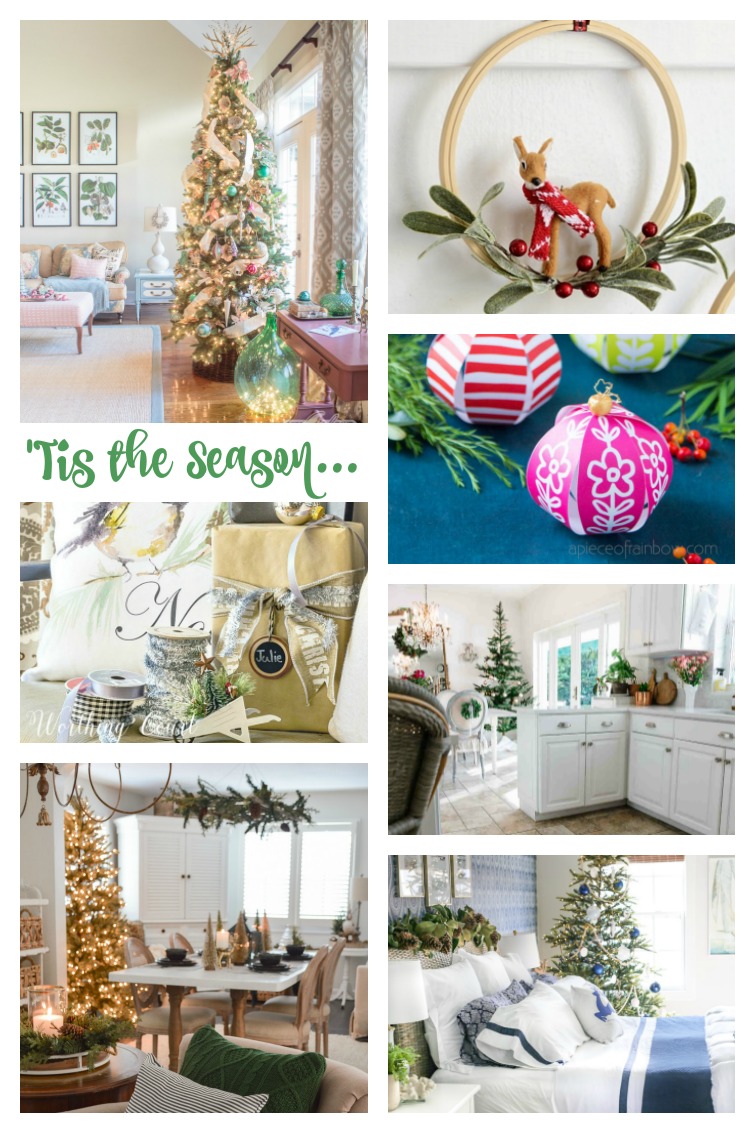 collage photo showing Christmas decorations, crafts and packages