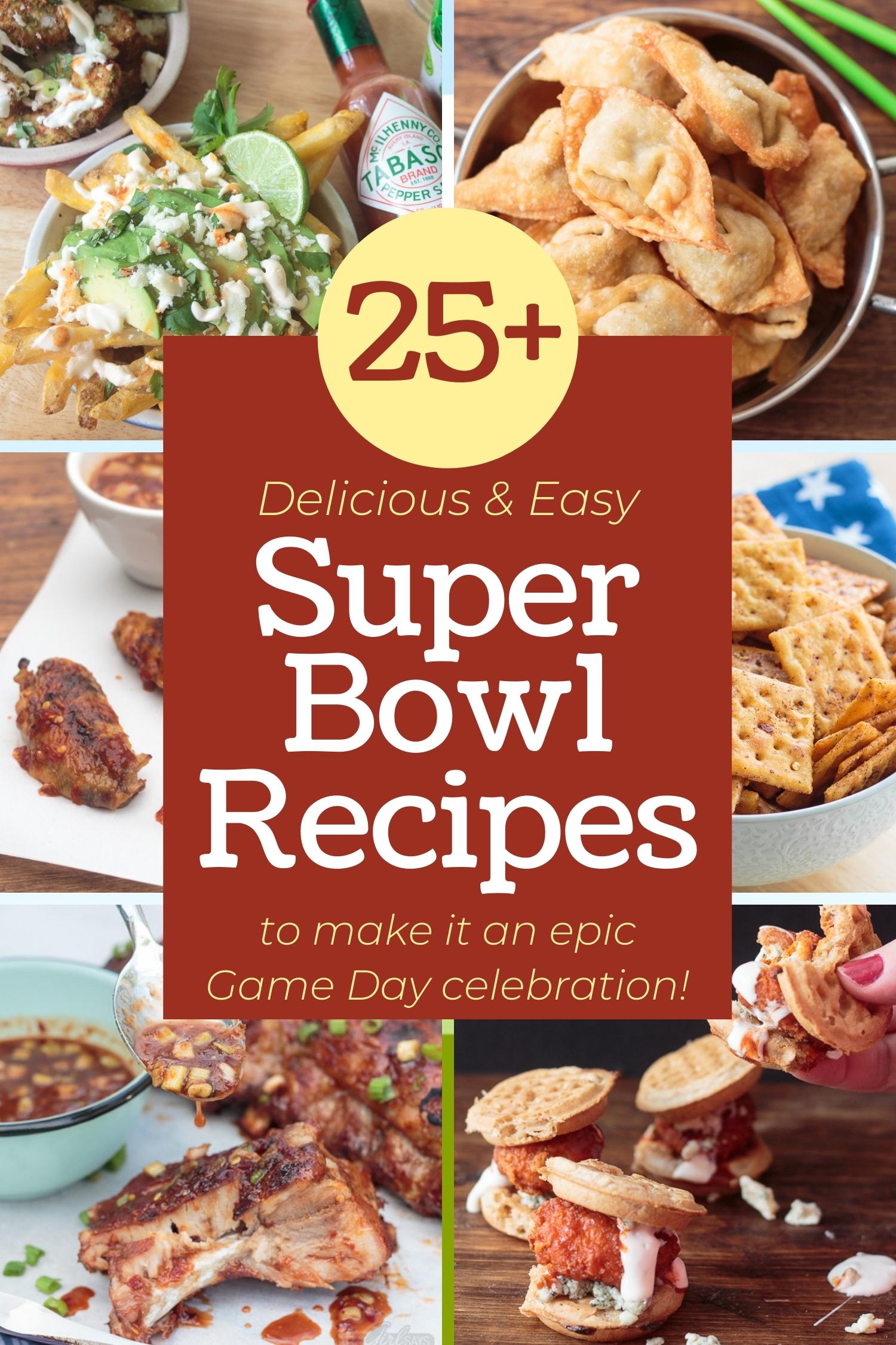 collage image of six different Super Bowl party foods