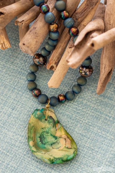 green and gold oyster shell necklace