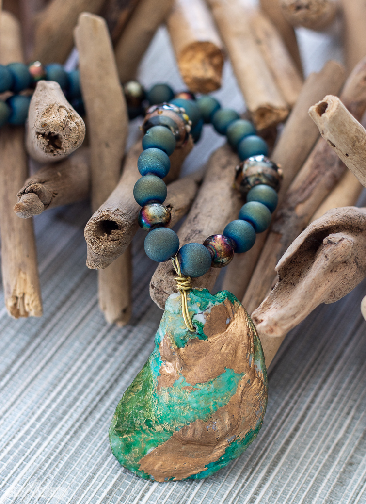 green and gold oyster shell necklace