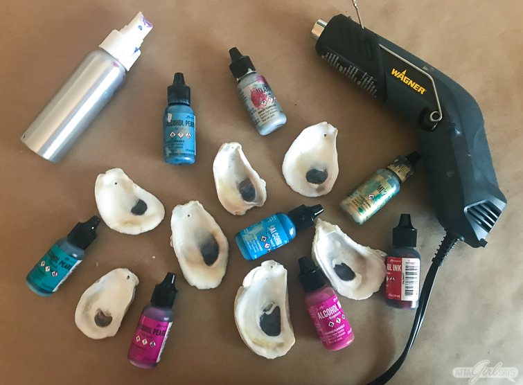 supplies to make oyster shell necklaces with alcohol inks
