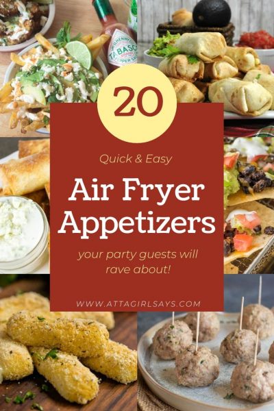 collage of eight appetizers with text overlay Air Fryer Appetizers