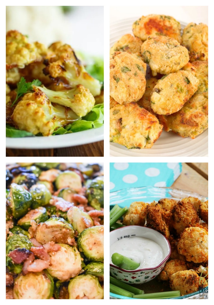 air fryer cauliflower, tater tots and Brussels sprouts