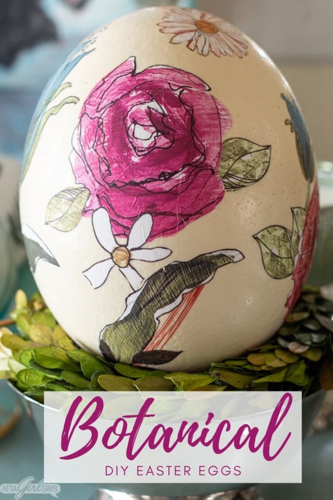 ostrich egg decorated with watercolor flowers