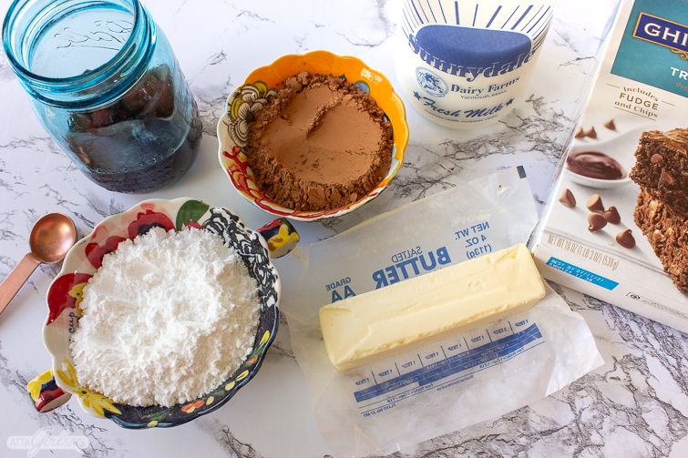 ingredients to make homemade brownie icing recipe