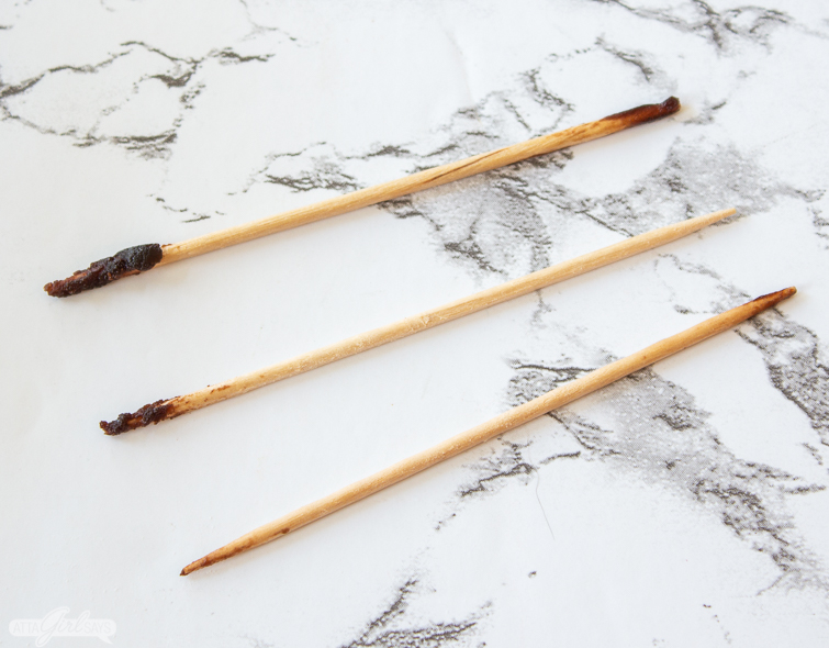 three toothpicks used to test for doneness in brownies