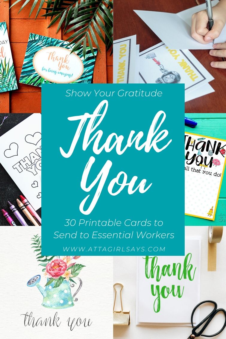 collage showing printable thank you cards for kids and adults