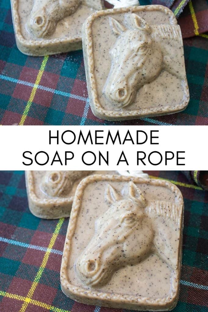 collage photo of horse soap on a rope
