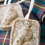 horse soap on a tartan scarf