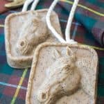 horse soap on a tartan scarf