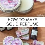 collage photo showing orchid scented solid perfume in metal tins