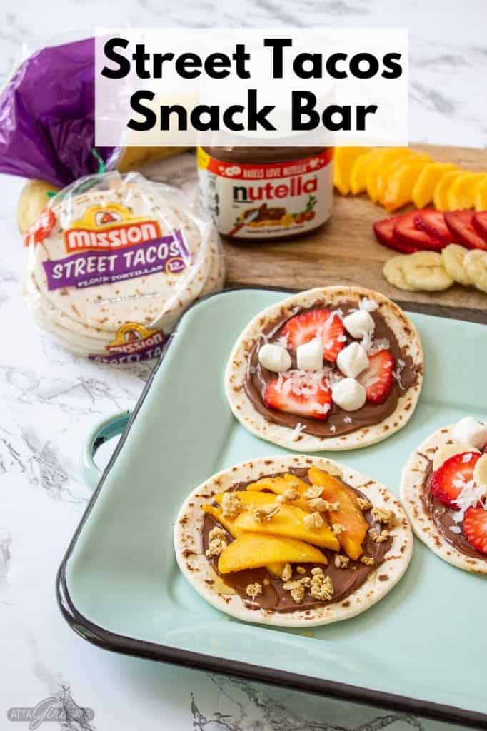 mini tortillas topped with Nutella and fruit