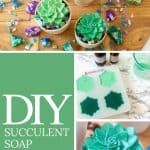 collage photo showing homemade succulent soaps in ceramic pots