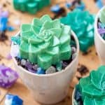 homemade succulent soap bars in planters with small crystal soap
