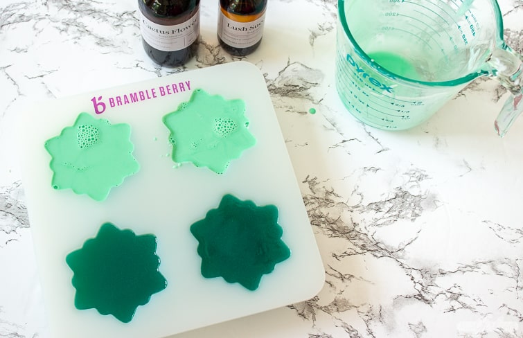 makng succulent soap in a silicone mold