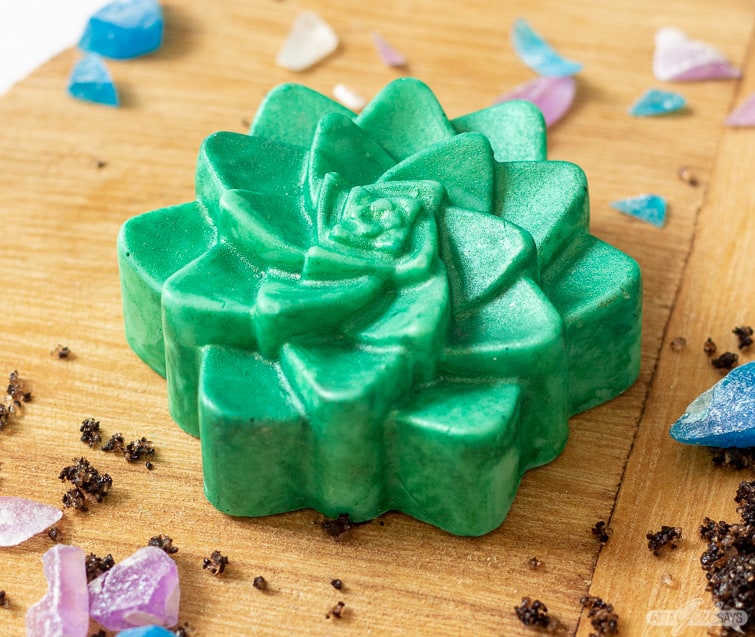 succulent soap on a wooden board