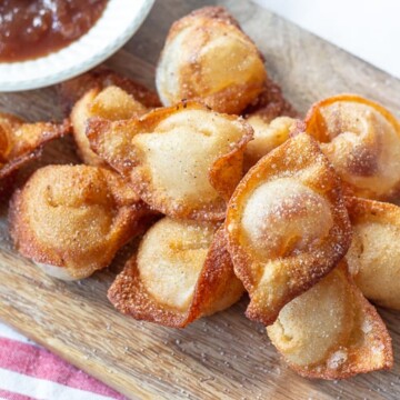 closeup of fried apple butter wonton appetizer