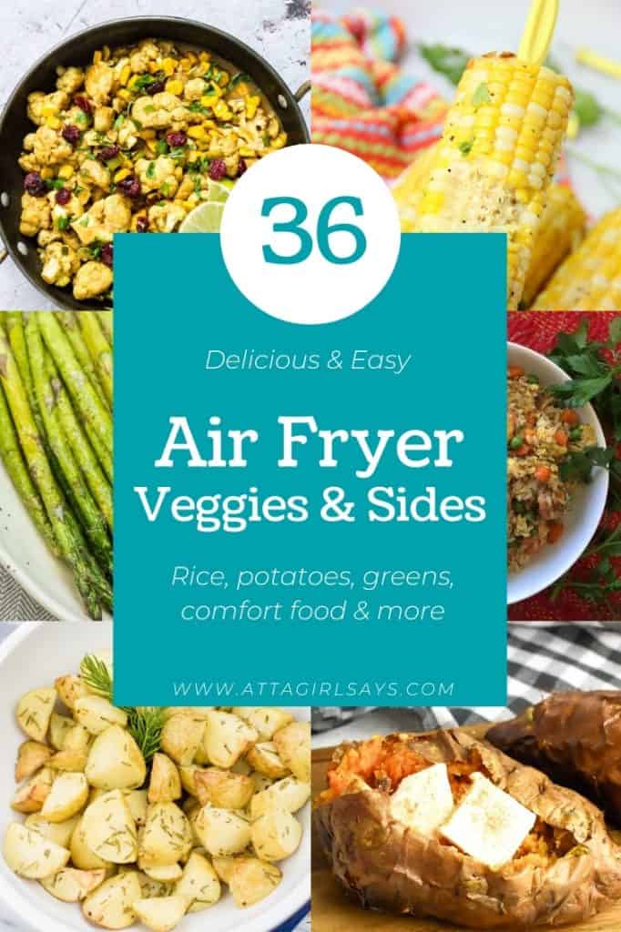 collage showing six different air fryer vegetable recipes