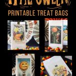 collage showing vintage Halloween postcards turned into trick or treat bags