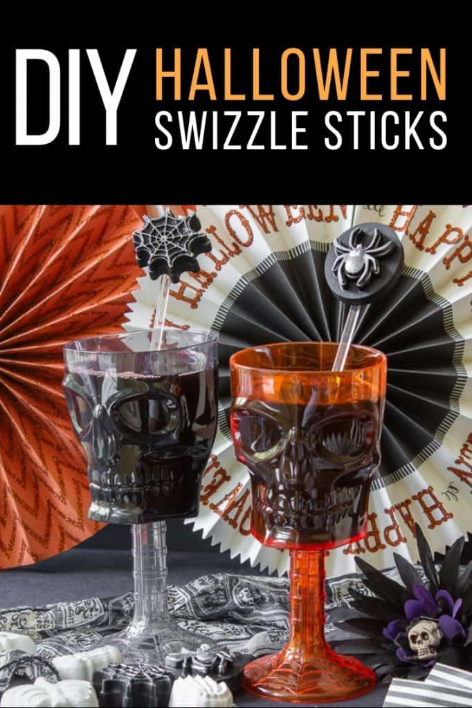 two skull goblets in front of Halloween banners