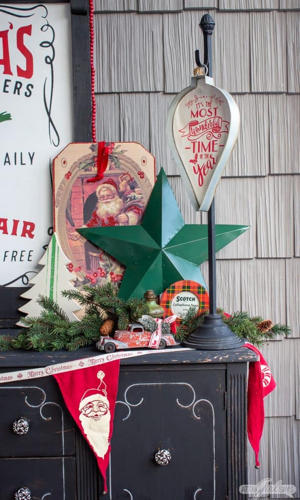 Christmas Porch Decorated with Whimsical, Vintage Items