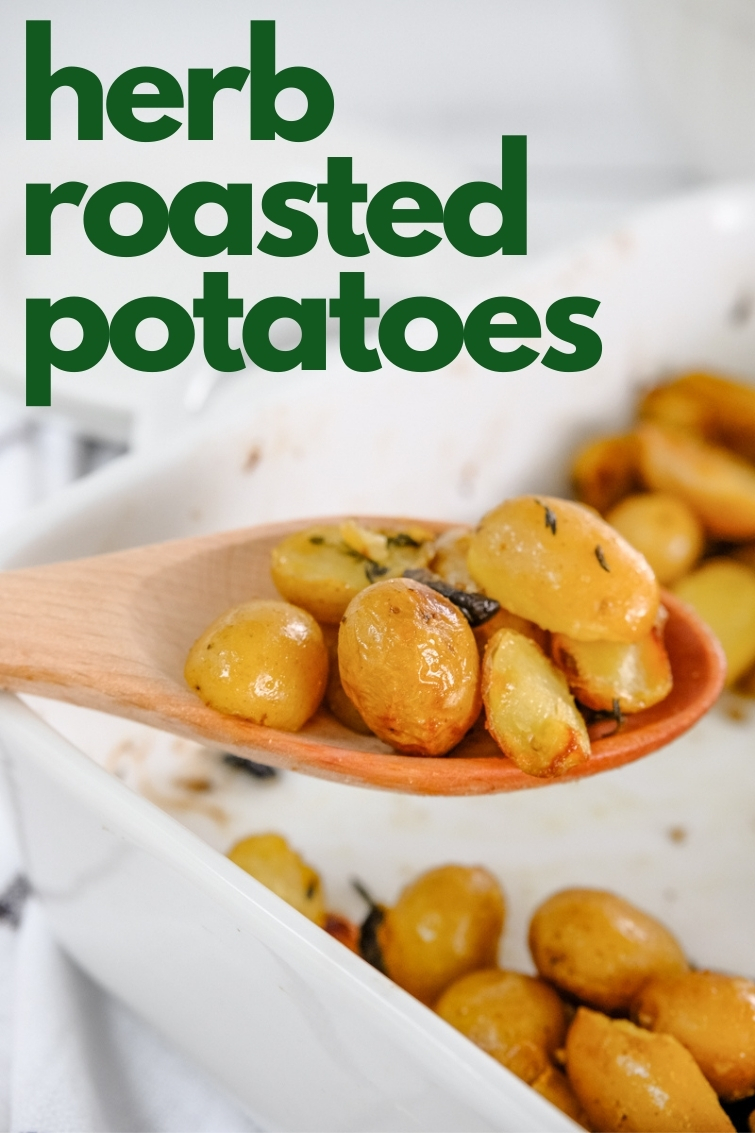 wooden spoon serving baby potatoes